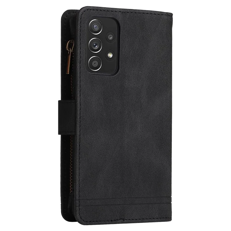 Kratzfeste Streifen Eingeprägte Haut-touch-brieftaschen-leder-abdeckkartenhülle Mit Reißverschluss-tasche Für Samsung Galaxy A52 4g/5g/a52s 5G - Schwarz