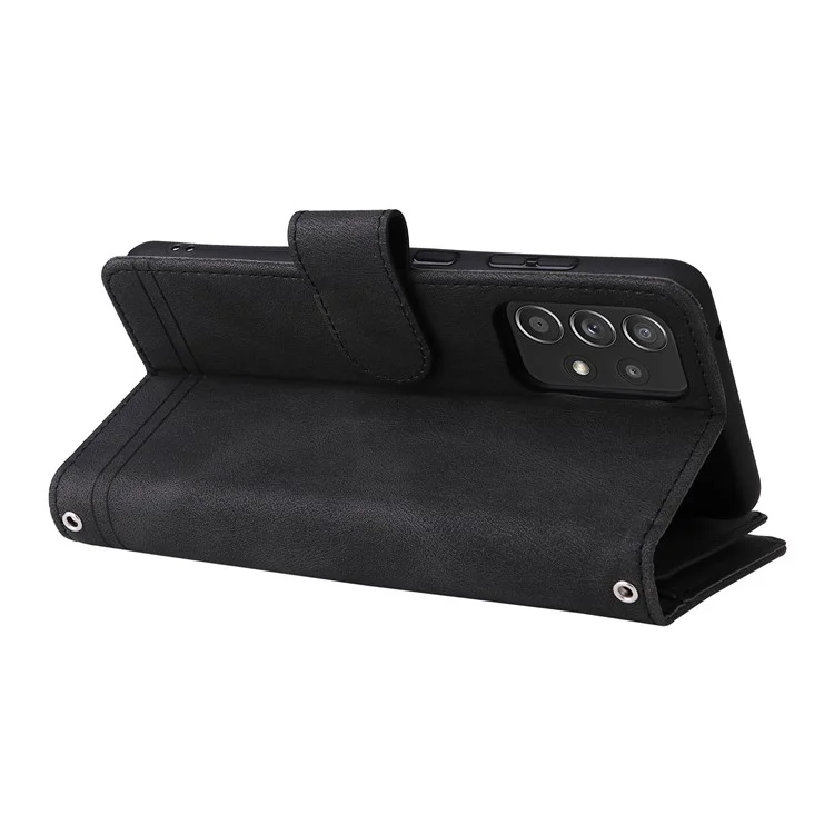 Kratzfeste Streifen Eingeprägte Haut-touch-brieftaschen-leder-abdeckkartenhülle Mit Reißverschluss-tasche Für Samsung Galaxy A52 4g/5g/a52s 5G - Schwarz
