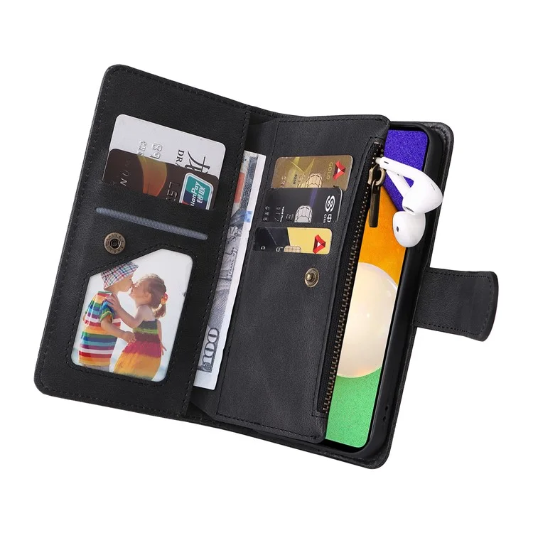 Kratzfeste Streifen Eingeprägte Haut-touch-brieftaschen-leder-abdeckkartenhülle Mit Reißverschluss-tasche Für Samsung Galaxy A52 4g/5g/a52s 5G - Schwarz