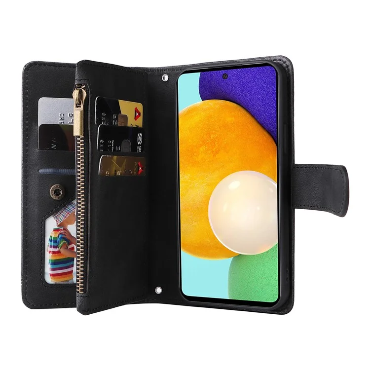 Kratzfeste Streifen Eingeprägte Haut-touch-brieftaschen-leder-abdeckkartenhülle Mit Reißverschluss-tasche Für Samsung Galaxy A52 4g/5g/a52s 5G - Schwarz