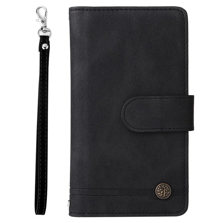 Vollständige Schutzstreifen Eingeprägte Haut-touch-brieftaschen-ständer Leder-deckungskarten-slots Telefonhülle Mit Reißverschluss Für Samsung Galaxy S20 fe 2022/S20 Fe/s20 fe 5G/S20 Lite - Schwarz
