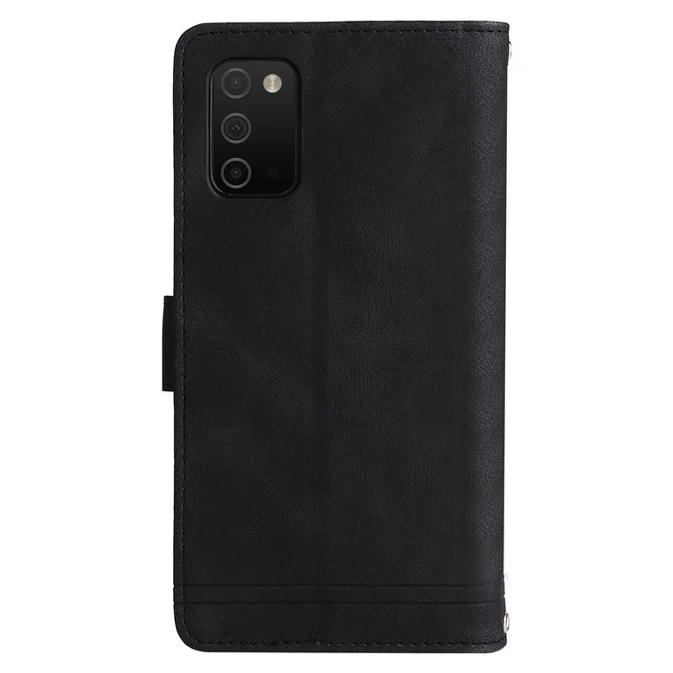 Zipper Pocket Stripes Imprinted Leather Cover Wallet Stand Phone Case with Multiple Card Slots for Samsung Galaxy A03s (164.2 x 75.9 x 9.1mm) - Black