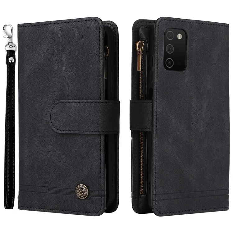 Impresión de Rayas Pocket de Múltiples Ranuras de Bolsillo de Múltiples Tarjetas de Cuero Case de Teléfono Con Billetera de Soporte Para Samsung Galaxy A03s (166.5 x 75.98 x 9.14 Mm) - Negro