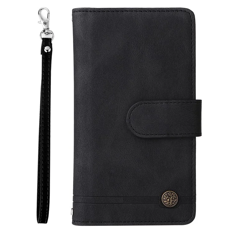 Impresión de Rayas Pocket de Múltiples Ranuras de Bolsillo de Múltiples Tarjetas de Cuero Case de Teléfono Con Billetera de Soporte Para Samsung Galaxy A03s (166.5 x 75.98 x 9.14 Mm) - Negro