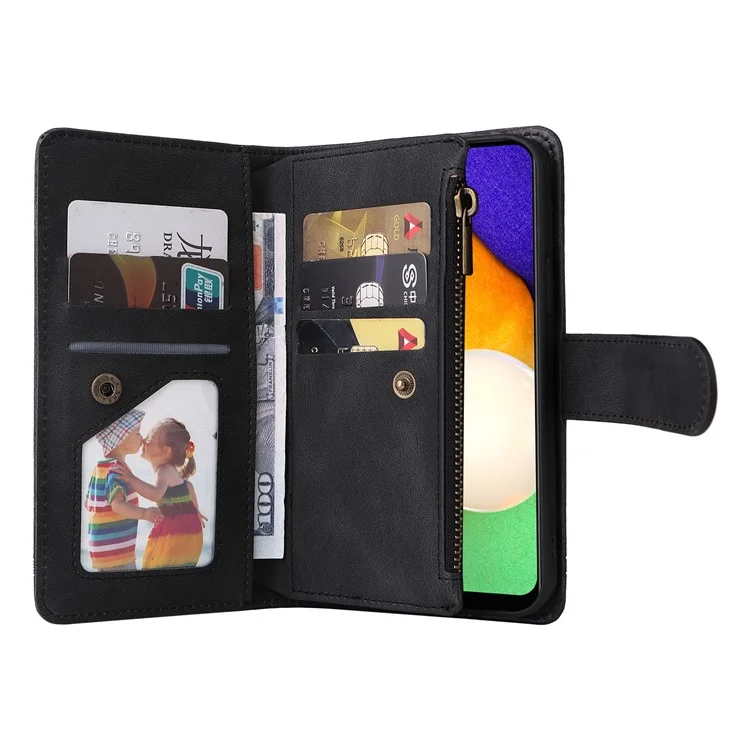 Impresión de Rayas Pocket de Múltiples Ranuras de Bolsillo de Múltiples Tarjetas de Cuero Case de Teléfono Con Billetera de Soporte Para Samsung Galaxy A03s (166.5 x 75.98 x 9.14 Mm) - Negro