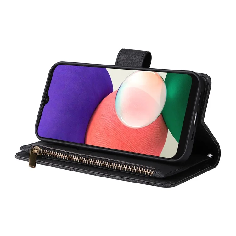 Stripes Impronte Copertina Tasca Con Cerniera Copertina Pieghevole Slot Casela Shell Per Samsung Galaxy A22 5G (versione Ue) - Nero