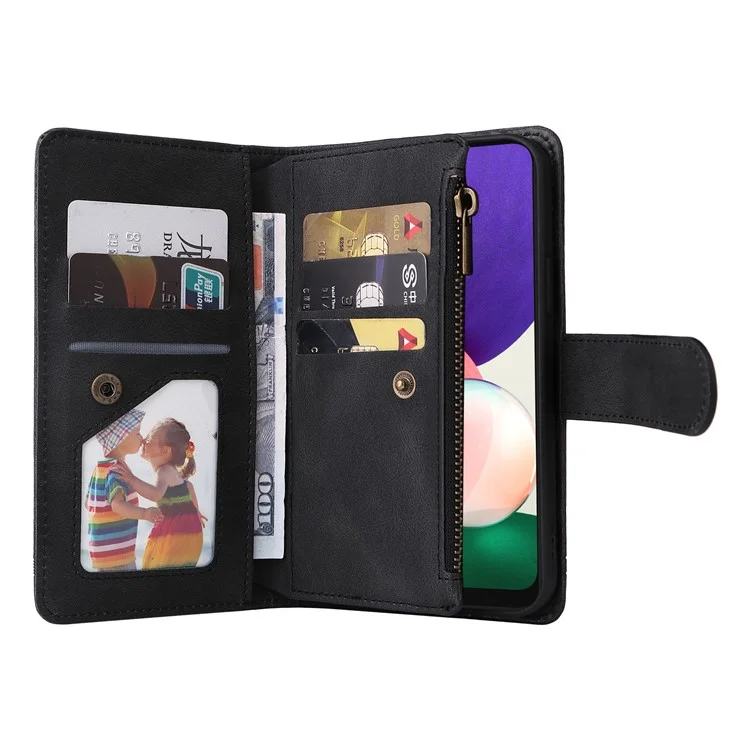 Stripes Impronte Copertina Tasca Con Cerniera Copertina Pieghevole Slot Casela Shell Per Samsung Galaxy A22 5G (versione Ue) - Nero