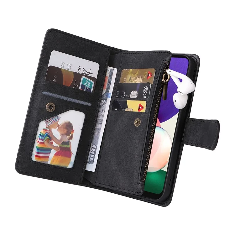Stripes Impronte Copertina Tasca Con Cerniera Copertina Pieghevole Slot Casela Shell Per Samsung Galaxy A22 5G (versione Ue) - Nero