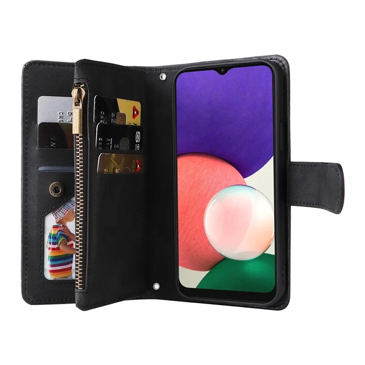 Stripes Impronte Copertina Tasca Con Cerniera Copertina Pieghevole Slot Casela Shell Per Samsung Galaxy A22 5G (versione Ue) - Nero