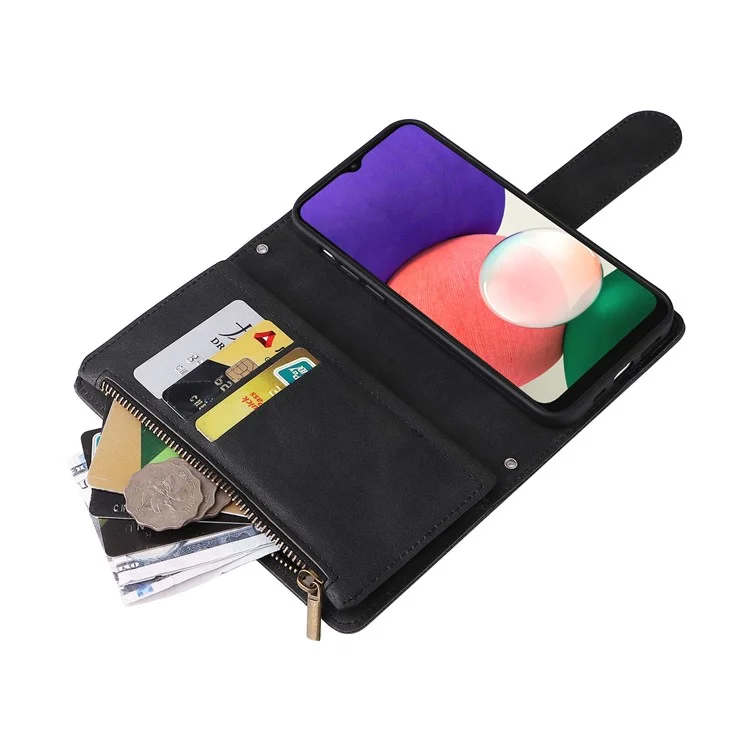 Stripes Impronte Copertina Tasca Con Cerniera Copertina Pieghevole Slot Casela Shell Per Samsung Galaxy A22 5G (versione Ue) - Nero