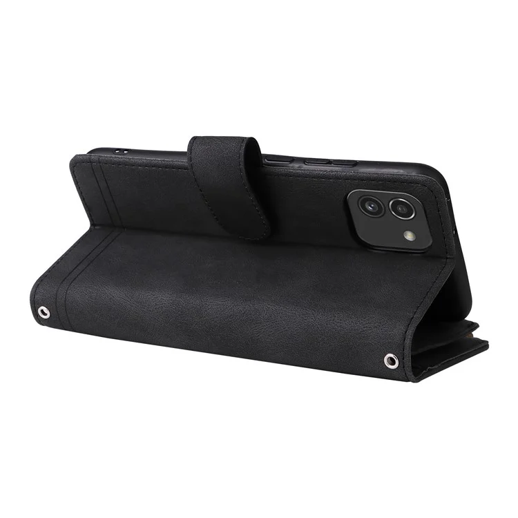 Custodia Per Telefono Tascabile a Strisce di Impronta Stupst Sterga Stand Che Interno Per Samsung Galaxy A03 (164,2 x 75,9 x 9,1 Mm) - Nero