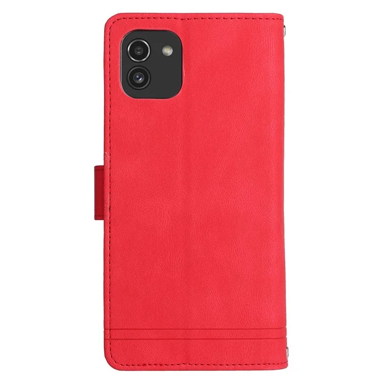 Imprinting Stripes Zipper Pocket Phone Case Multiple Card Slots Stand Leather Shell for Samsung Galaxy A03 (164.2 x 75.9 x 9.1mm) - Red