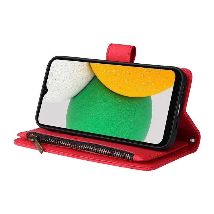 Drucken Von Streifen Reißverschluss Pocket Phone Hülle Mehrere Karten -ständer Lederschale Für Samsung Galaxy A03 (164,2 x 75,9 x 9,1 Mm) - Rot