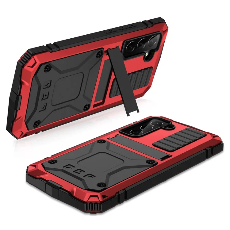 R-JUST for Samsung Galaxy S22+ 5G Waterproof Drop-Proof Case Kickstand Back Cover with Tempered Glass - Red
