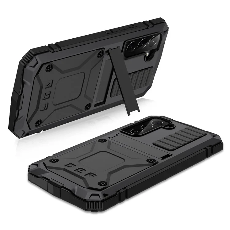 R-solo Metallo+silicone+pc Custodia a Prova di Polvere Anti-fallo Con Protezione Lente in Vetro Temperato Integrato e Protezione Per Schermo Per Samsung Galaxy S22 5G - Nero