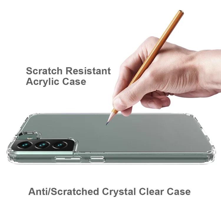 Acrylic Back Panel + Soft TPU Edges Protective Clear Phone Case for Samsung Galaxy S22+ 5G