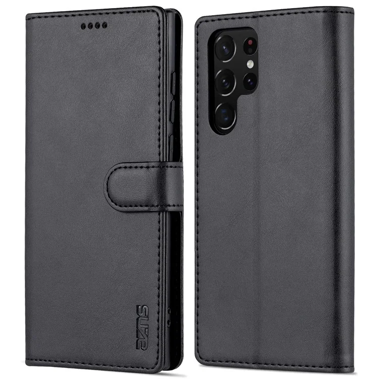 AZNS Funda de Piel de Poliuretano Plegable Protectora Soporte Billetera Cierre Magnético Carcasa Interior de TPU para Samsung Galaxy S22 Ultra 5G - Negro