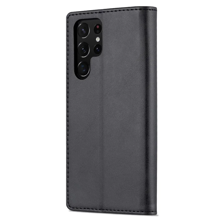 AZNS Funda de Piel de Poliuretano Plegable Protectora Soporte Billetera Cierre Magnético Carcasa Interior de TPU para Samsung Galaxy S22 Ultra 5G - Negro