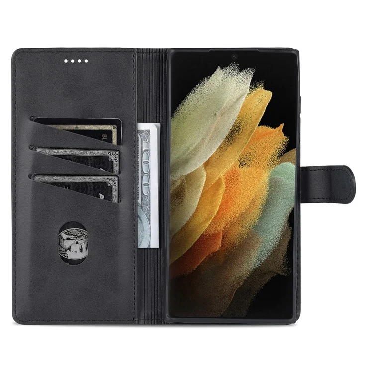 AZNS Funda de Piel de Poliuretano Plegable Protectora Soporte Billetera Cierre Magnético Carcasa Interior de TPU para Samsung Galaxy S22 Ultra 5G - Negro