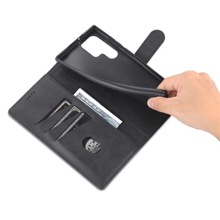 AZNS Funda de Piel de Poliuretano Plegable Protectora Soporte Billetera Cierre Magnético Carcasa Interior de TPU para Samsung Galaxy S22 Ultra 5G - Negro