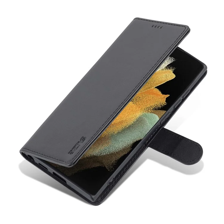 AZNS Funda de Piel de Poliuretano Plegable Protectora Soporte Billetera Cierre Magnético Carcasa Interior de TPU para Samsung Galaxy S22 Ultra 5G - Negro