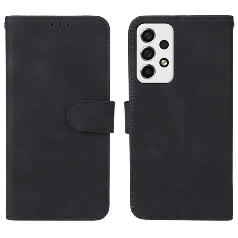 Skin-touch Feeling Anti-fingerprint Shockproof Mobile Phone Case PU Leather Stand Phone Cover Wallet for Samsung Galaxy A53 5G - Black