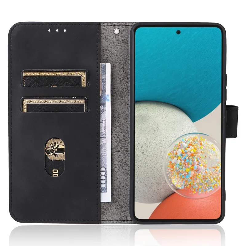 Skin-touch Feeling Anti-fingerprint Shockproof Mobile Phone Case PU Leather Stand Phone Cover Wallet for Samsung Galaxy A53 5G - Black