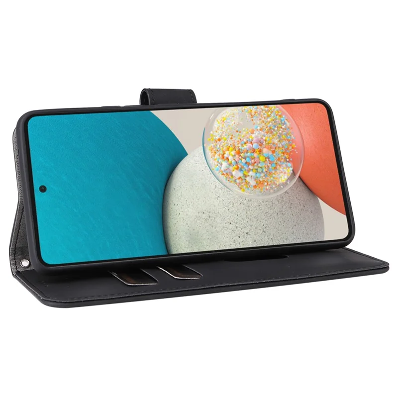 Skin-touch Feeling Anti-fingerprint Shockproof Mobile Phone Case PU Leather Stand Phone Cover Wallet for Samsung Galaxy A53 5G - Black