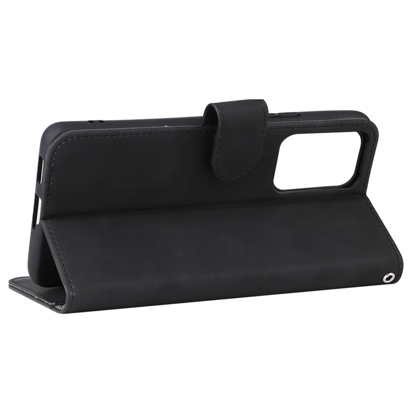 Skin-touch Feeling Anti-fingerprint Shockproof Mobile Phone Case PU Leather Stand Phone Cover Wallet for Samsung Galaxy A53 5G - Black