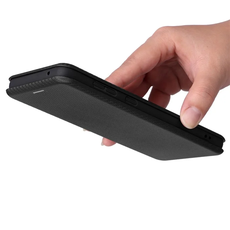 Caixa de Telefone do Suporte Para Cartão de Textura de Fibra de Carbono Tampa de Couro Dobrável PU PU Para Samsung Galaxy A73 5G - Preto