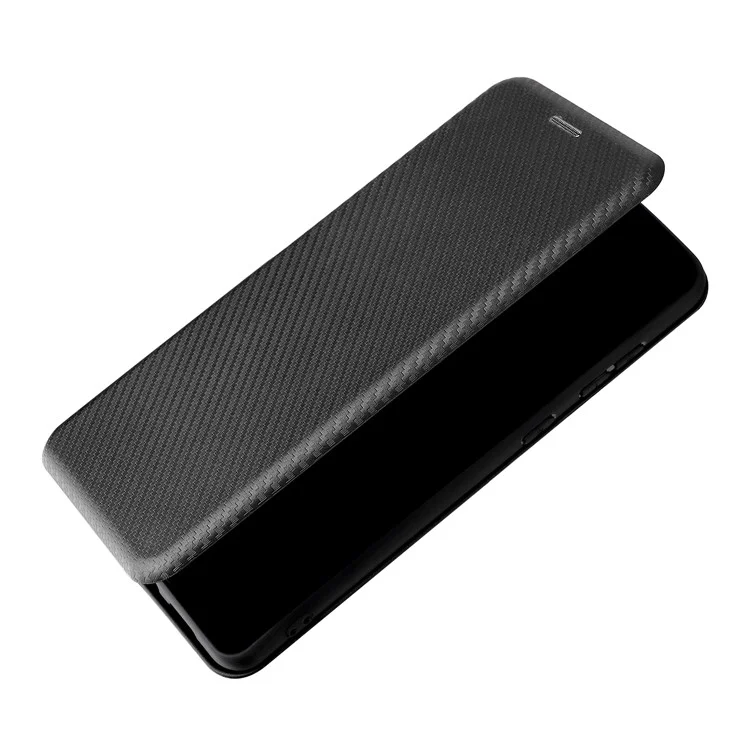 Caixa de Telefone do Suporte Para Cartão de Textura de Fibra de Carbono Tampa de Couro Dobrável PU PU Para Samsung Galaxy A73 5G - Preto