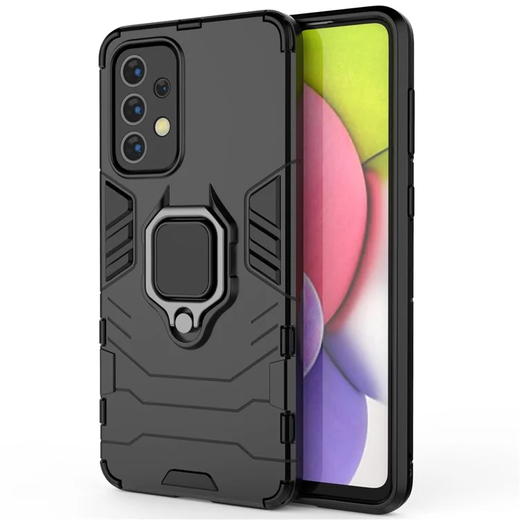 Funda protectora de teléfono móvil de PC duro con anillo de sujeción y soporte de Samsung Galaxy A33 5G - Negro