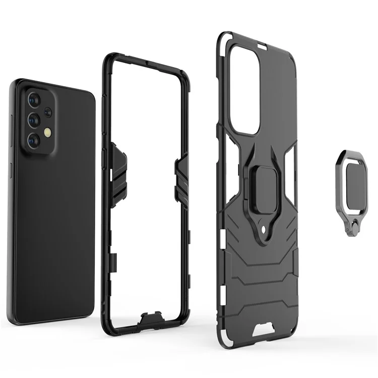 Funda protectora de teléfono móvil de PC duro con anillo de sujeción y soporte de Samsung Galaxy A33 5G - Negro
