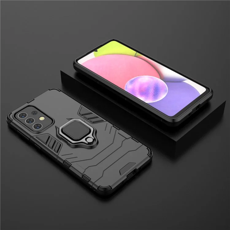 Funda protectora de teléfono móvil de PC duro con anillo de sujeción y soporte de Samsung Galaxy A33 5G - Negro