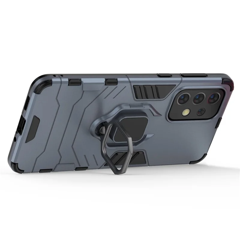 Anti-skrab blød TPU hård PC beskyttende telefonbeslag med ringholder stativ til Samsung Galaxy A33 5G - mørkeblå
