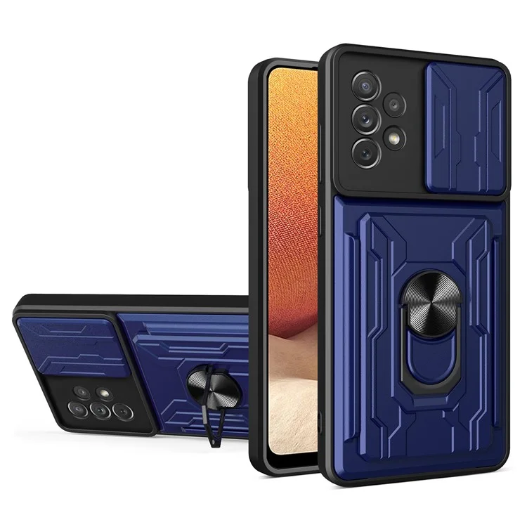 Ring Kickstand Hybrid Dual Layer Hard PC + TPU Heavy Duty Camera Protection Case with Card Slot for Samsung Galaxy A33 5G - Sapphire