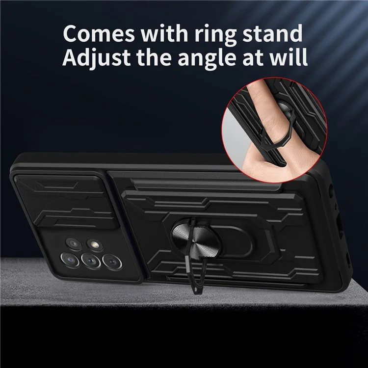 Ring Kickstand Hybrid Dual Layer Hard PC + TPU Heavy Duty Camera Protection Case with Card Slot for Samsung Galaxy A33 5G - Sapphire