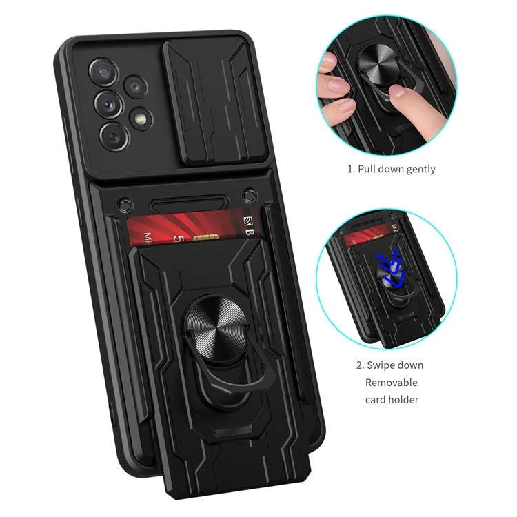 Ring Kickstand Hybrid Dual Layer Hard PC + TPU Heavy Duty Camera Protection Case with Card Slot for Samsung Galaxy A33 5G - Sapphire