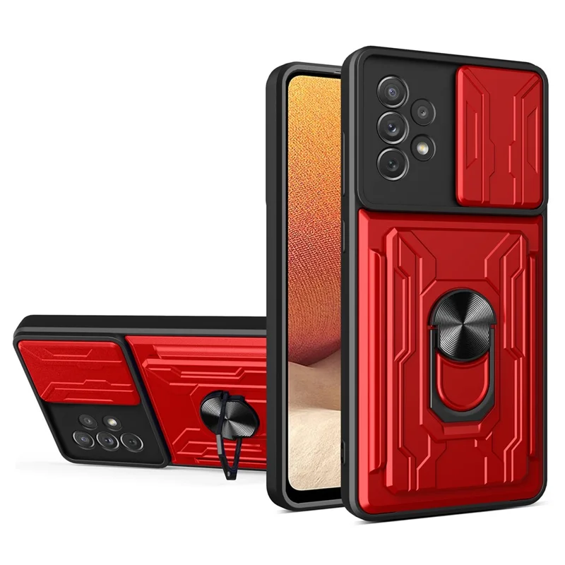 Ring Kickstand Hybrid Dual Layer Hard PC + TPU Heavy Duty Camera Protection Case with Card Slot for Samsung Galaxy A33 5G - Red