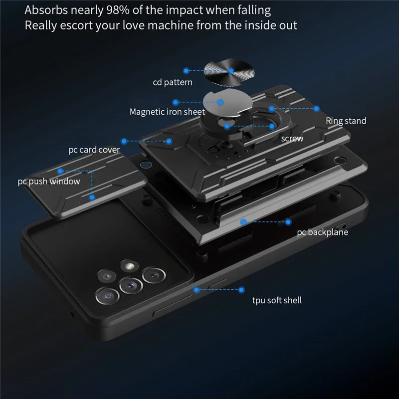 Ring Kickstand Hybrid Dual Layer Hard PC + TPU Heavy Duty Camera Protection Case with Card Slot for Samsung Galaxy A33 5G - Red