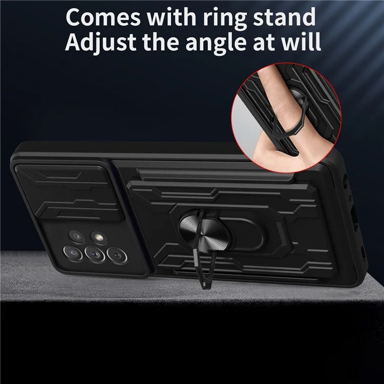 Kickstand Camera Cover Slide Anti-Scratch Protective Hard PC Soft TPU Case with Card Holder Slot for Samsung Galaxy A53 5G - Black