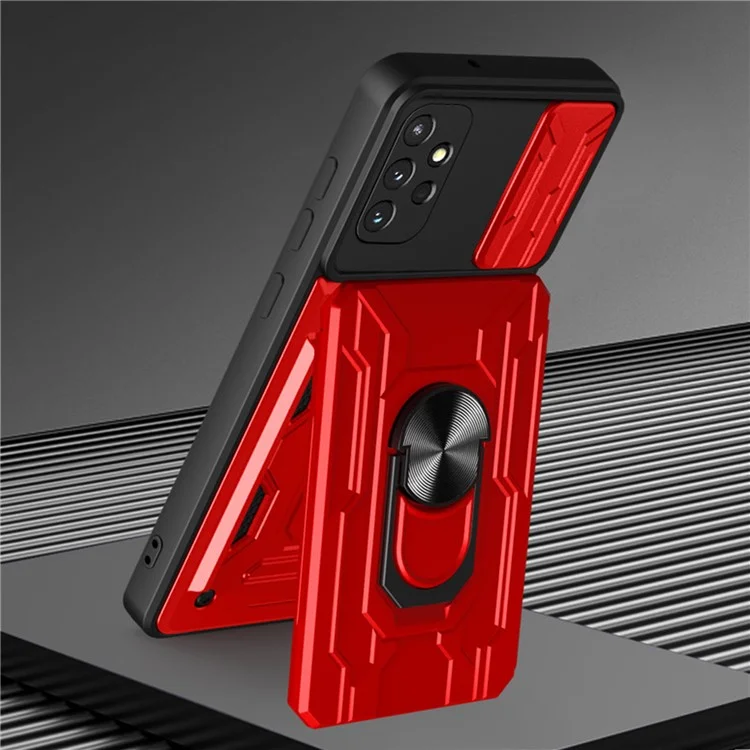 Para Samsung Galaxy A32 4G (versión de la Ue) Cubierta de la Cámara de Portaobjetos PC + TPU Anti-scratch Tarfiter Ranguear Anillo de Patada Diseño Híbrido - Verde Negruzco