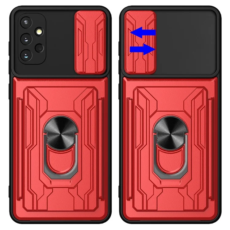 Para Samsung Galaxy A32 4G (versión de la Ue) Cubierta de la Cámara de Portaobjetos PC + TPU Anti-scratch Tarfiter Ranguear Anillo de Patada Diseño Híbrido - Verde Negruzco