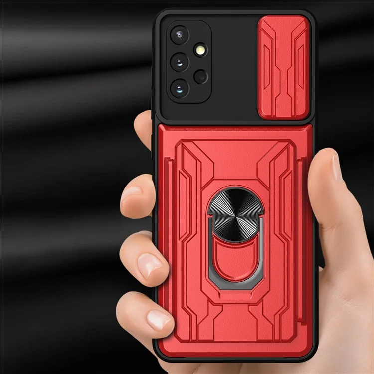 Para Samsung Galaxy A32 4G (versión de la Ue) Cubierta de la Cámara de Portaobjetos PC + TPU Anti-scratch Tarfiter Ranguear Anillo de Patada Diseño Híbrido - Verde Negruzco