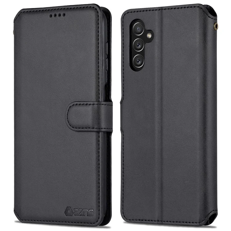 AZNS Book Stand PU Leather Case Magnetic Closure Flip Wallet Phone Cover for Samsung Galaxy A13 5G / A04s 4G (164.7 x 76.7 x 9.1 mm) - Black