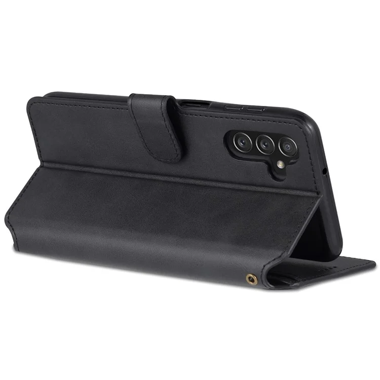 AZNS Book Stand PU Leather Case Magnetic Closure Flip Wallet Phone Cover for Samsung Galaxy A13 5G / A04s 4G (164.7 x 76.7 x 9.1 mm) - Black