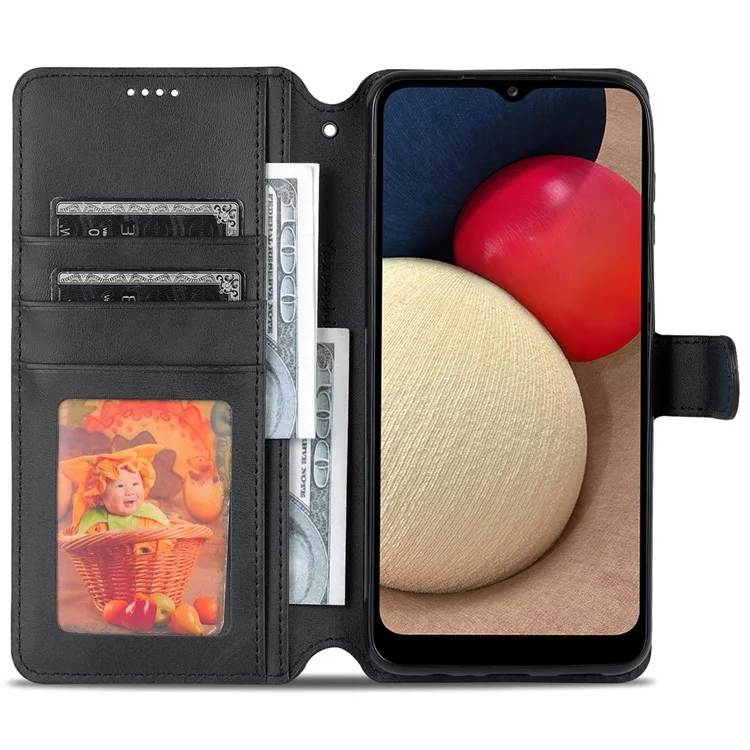 AZNS Book Stand PU Leather Case Magnetic Closure Flip Wallet Phone Cover for Samsung Galaxy A13 5G / A04s 4G (164.7 x 76.7 x 9.1 mm) - Black