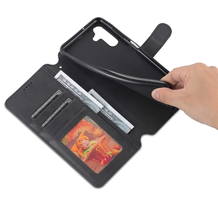 AZNS Book Stand PU Leather Case Magnetic Closure Flip Wallet Phone Cover for Samsung Galaxy A13 5G / A04s 4G (164.7 x 76.7 x 9.1 mm) - Black