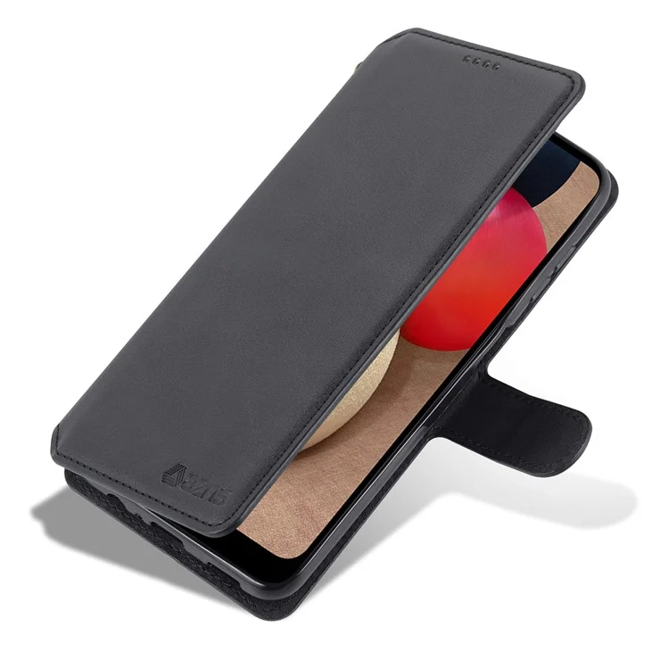 AZNS Book Stand PU Leather Case Magnetic Closure Flip Wallet Phone Cover for Samsung Galaxy A13 5G / A04s 4G (164.7 x 76.7 x 9.1 mm) - Black