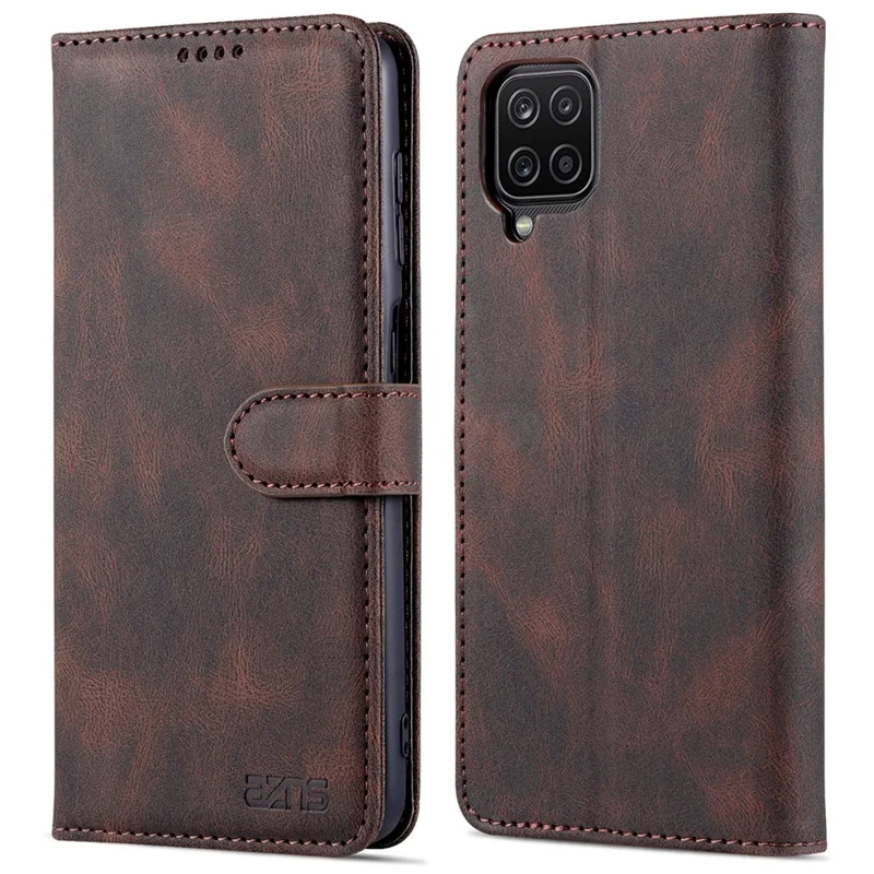 AZNS Full Protection Leather Case Scratch-proof Wallet Stand Phone Cover for Samsung Galaxy A22 4G (EU Version) - Brown